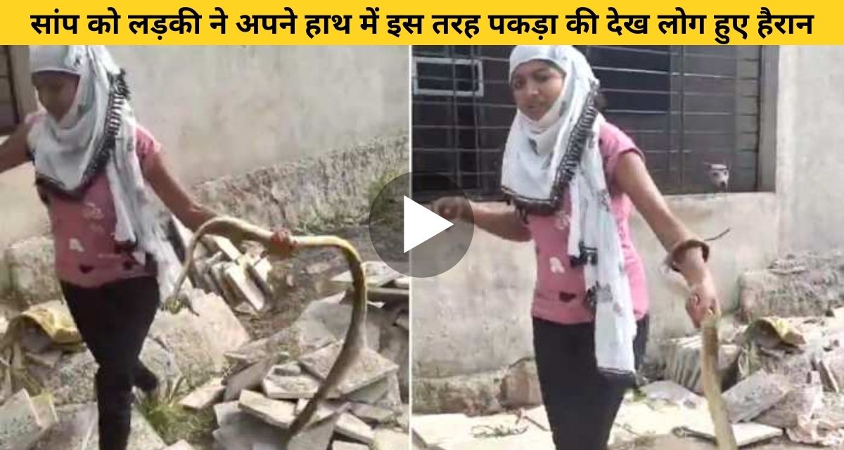 The girl caught the poisonous snake in her hand like this