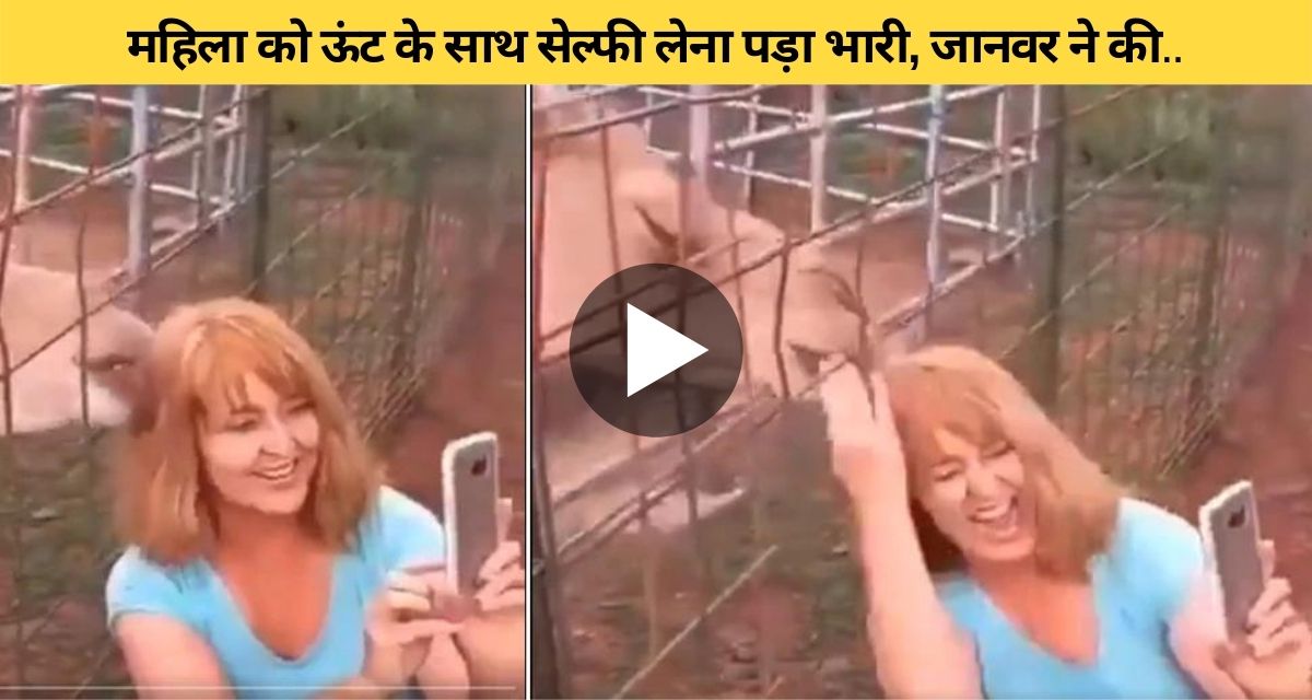 Woman taking selfie with animal