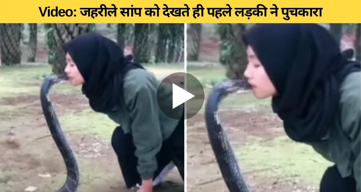 The girl was kissing the poisonous snake