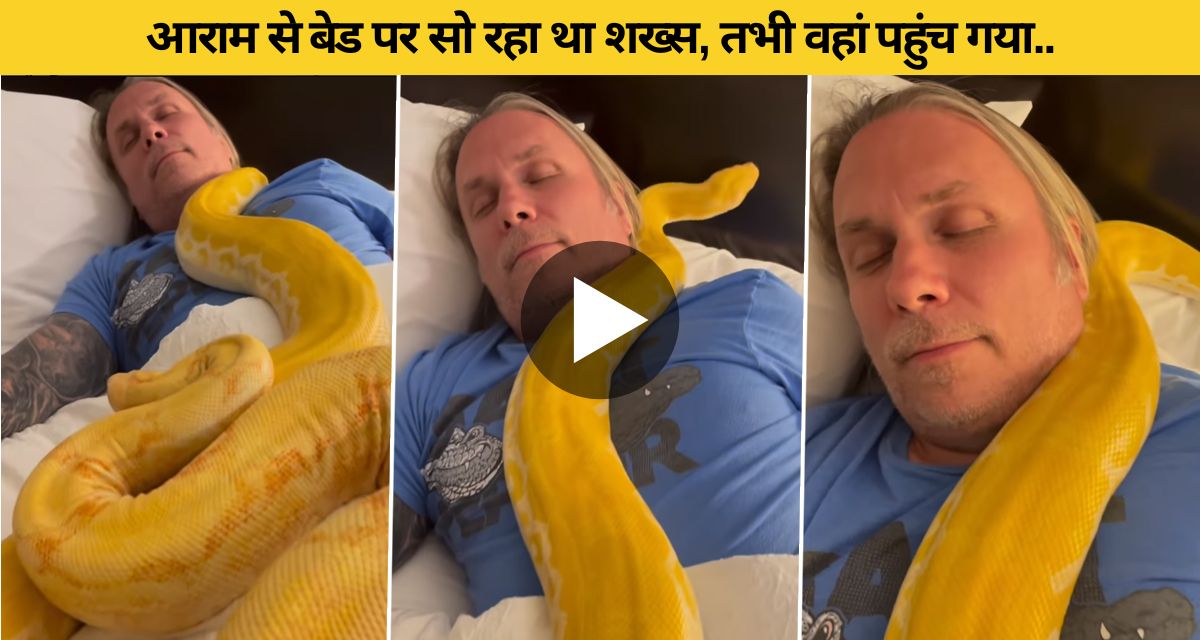 15 feet snake climbed on the person sleeping on the bed