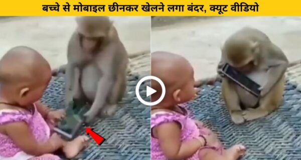 छोटा बच्चा दिखा रहा था नखरा, बंदर ने मोबाइल छीन दिखाया ड्रामा