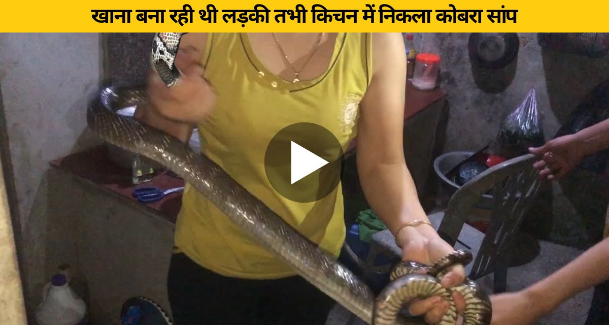 A snake suddenly seen hanging above the girl's head